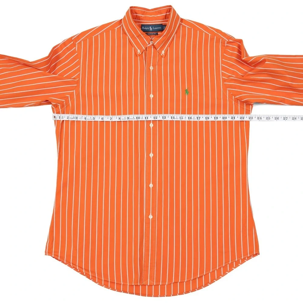 VTG Polo Ralph Lauren Button Down Shirt Mens L Orange Striped Custom‎ Fit Preppy